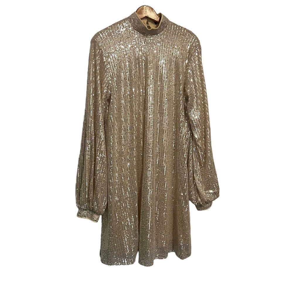 Missguided champagne sequin ballon sleeve mini-dress 6 Tall